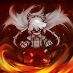  chibi fighting_stance fire fujiwara_no_mokou no_nose pose rou_honoo solo touhou 