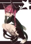  animal_ears bad_id cat_ears cat_tail chin_rest highres k_(li) kaenbyou_rin multiple_tails pink_hair solo squatting star tail touhou 