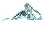  bad_id detached_sleeves gohan_(artist) gohan_(memetomare) hatsune_miku headphones highres long_hair necktie simple_background sitting skirt solo thigh-highs thighhighs twintails very_long_hair vocaloid 