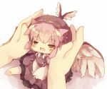  :3 =_= animal_ears cat_ears chibi hands hat kemonomimi_mode masirosu minigirl mystia_lorelei pink_hair sitting solo touhou wings 