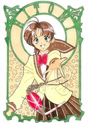  art_nouveau bad_id blue_eyes brown_hair character_name jewelry kanzaki_hitomi lowres pendant school_uniform serafuku short_hair solo sumire12hp tenkuu_no_escaflowne 