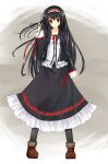  black_hair dress hairband highres long_hair niboss pixiv_fantasia pixiv_fantasia_5 red_eyes ribbon solo 