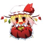  bad_id blonde_hair blush chibi dress fang flandre_scarlet hat lowres open_mouth pasutel red_dress red_eyes side_ponytail smile solo the_embodiment_of_scarlet_devil touhou wings 