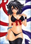  bikini black_hair breasts cleavage front-tie_top houjuu_nue large_breasts marker_(medium) pastel_(medium) red_eyes smile snake solo swimsuit thigh-highs thigh_gap thighhighs touhou traditional_media yadokari_genpachirou 