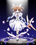  blue_eyes brown_hair energy_ball flipper highres lyrical_nanoha magic_circle mahou_shoujo_lyrical_nanoha mahou_shoujo_lyrical_nanoha_the_movie_1st raising_heart solo takamachi_nanoha twintails wings 