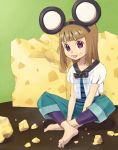  animal_ears barefoot cheese feet food food_on_face indian_style leggings mouse_ears original sitting solo sunafuki sunafuki_tabito tongue 