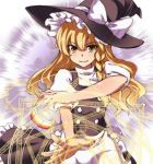  blonde_hair braid grin hat kirisame_marisa magic_circle mini-hakkero outstretched_arm outstretched_hand sama_samasa sema_(artist) smile solo touhou witch witch_hat yellow_eyes 