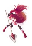  boots detached_sleeves highres knee_boots long_hair mahou_shoujo_madoka_magica polearm ponytail red_eyes red_hair redhead sakura_kyouko skirt solo spear takeluuu thigh-highs thighhighs weapon 