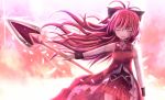  bare_shoulders closed_eyes detached_sleeves eyes_closed floating_hair highres long_hair magical_girl mahou_shoujo_madoka_magica non_(nobu) outstretched_arm polearm ponytail red_hair redhead sakura_kyouko smile solo spear weapon 