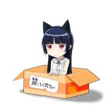  animal_ears black_hair blouse box cardboard_box cat_ears chibi flat_gaze for_adoption frills girl_in_a_box gokou_ruri in_box in_container mikan_box mole ore_no_imouto_ga_konna_ni_kawaii_wake_ga_nai red_eyes solo sudachi_(calendar) translated translation_request 