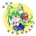  :d ^_^ animal_ears bunny cat_ears cat_tail chibi closed_eyes detached_sleeves eyes_closed fang green_hair hair_ornament kochiya_sanae open_mouth osashin_(osada) outstretched_arms rabbit shin_osada smile solo spread_arms tail touhou 