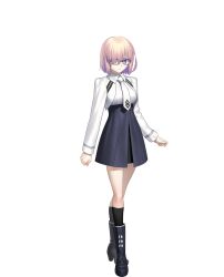  1girl black-framed_eyewear black_shoes black_skirt black_socks boots breasts collared_shirt colored_inner_hair fate/grand_order fate_(series) full_body game_asset glasses hair_over_one_eye highres jacket long_sleeves looking_at_viewer mash_kyrielight multicolored_hair necktie official_art purple_hair shirt shoes short_hair skirt socks solo standing tachi-e takeuchi_takashi third-party_source transparent_background violet_eyes white_jacket white_necktie white_shirt 
