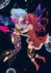  2girls black_legwear black_thighhighs blue_eyes blue_hair boots bow bubble cape closed_eyes eyes_closed frills grief_seed gum_(artist) gum_(vivid_garden) hair_ribbon highres long_hair magic_circle magical_girl mahou_shoujo_madoka_magica mermaid miki_sayaka monster_girl multiple_girls oktavia_von_seckendorff open_mouth polearm red_hair redhead ribbon sakura_kyouko short_hair smile soul_gem spear spoilers thigh-highs thighhighs torn_clothes transformation weapon witch&#039;s_labyrinth witch's_labyrinth 