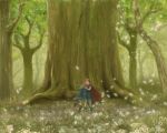  1girl boots butz_klauser cape couple fantasy faris_scherwiz field final_fantasy final_fantasy_v forest green hug nature paru_(p-san) petals tree 