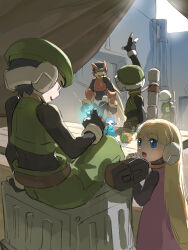  1girl 4boys absurdres alouette_(mega_man) armor blonde_hair blue_eyes group_picture helmet highres long_hair mega_man_(series) mega_man_zero_(series) multiple_boys omochi_(mochi_skymega) red_armor red_helmet robot_ears zero(z)_(mega_man) zero_(mega_man) 