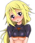  bodysuit breasts charlotte_dunois crop_top highres infinite_stratos jewelry long_hair naz necklace open_mouth pilot_suit purple_eyes under_boob underboob violet_eyes 