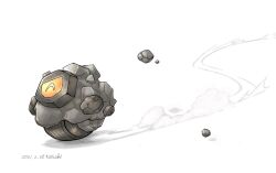  ^_^ artist_name closed_eyes commentary_request dated dust full_body highres katkichi no_humans one-eyed one-hour_drawing_challenge pokemon pokemon_(creature) pokemon_focus rock rolycoly signature simple_background solo white_background 