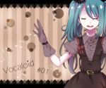  alternate_costume aqua_hair belt closed_eyes eyes_closed gloves hatsune_miku long_hair musical_note open_mouth rohto0822 rooto solo twintails vocaloid 