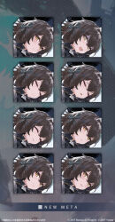  1girl azur_lane blush bow bristol_(meta)_(azur_lane) brown_hair closed_eyes commentary_request expression_chart frown hair_bow official_art promotional_art shaded_face smile striped_bow surprised worried yellow_eyes 