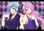  blue_eyes blue_hair character_request hands_clasped hatsune_miku interlocked_fingers letterboxed magnet_(vocaloid) megurine_luka mtu open_mouth pink_eyes pink_hair singing smile twintails vocaloid 