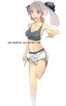  athletic bow breasts cleavage crop_top faustsketcher gym_shorts hair_bow hair_ribbon hiiragi_kagami lucky_star midriff navel open_mouth ribbon shorts sideboob silver_hair sketcher2007 solo standing_on_one_leg tank_top taut_shirt twintails watermark web_address white_legwear 