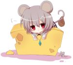  :&lt; animal_ears bad_id basket cheese chibi grey_hair jewelry mouse mouse_ears mouse_tail nazrin necklace red_eyes solo tail touhou yukiusagi_(paretto) 