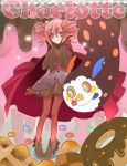  candy cape character_name charlotte_(madoka_magica) doughnut drill_hair mahou_shoujo_madoka_magica mikan_(artist) pantyhose personification pink_eyes pink_hair shoes sleeves_past_wrists solo 