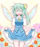  daiyousei green_hair kirino_souya skirt skirt_lift slip_skirt smile solo souya touhou wings 