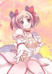  bubble_skirt dress foreshortening gloves kaname_madoka magical_girl mahou_shoujo_madoka_magica outstretched_arm outstretched_hand pink_eyes pink_hair short_hair short_twintails smile takumi_(scya) twintails 