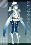  blue_hair fashion hat holding holding_hat original pantyhose scarf shion_(mamuring) shionty short_hair silver_hair solo standing_on_one_leg 