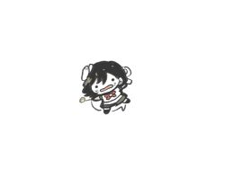  1girl black_hair chibi chibi_only full_body hat holding holding_ladle ladle medium_hair mitsusame murakumo_(kancolle) sailor_collar sailor_hat sailor_shirt shirt solo touhou white_background 