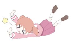  >_< 1girl azumanga_daioh azumanga_daioh's_school_uniform blush closed_eyes falling full_body loafers mihama_chiyo orange_hair sabudominanto school_uniform shoes socks solo star_(symbol) twintails white_background white_socks 