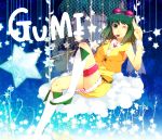  bad_id boots goggles goggles_on_head green_eyes green_hair gumi headphones headset short_hair skirt smile solo tomosaka vocaloid wink 