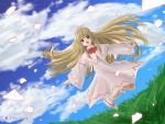  blonde_hair cloud clouds dress grass hat highres lily_white long_hair midair open_mouth sky solo touhou 
