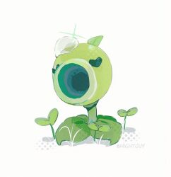  artist_name chinese_commentary closed_eyes commentary_request facing_viewer film_grain halftone hightguy leaf no_humans open_mouth peashooter_(plants_vs._zombies) plant plant_focus plants_vs._zombies shadow simple_background solo sparkle sprout u_u water_drop white_background 