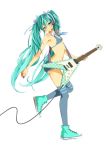  9aki bikini collar guitar hatsune_miku instrument long_hair shoes solo swimsuit thigh-highs thighhighs twintails vocaloid 