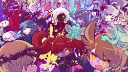  3boys 3girls all-around_helper apostle_(project_moon) aqua_eyes black_eyes black_hair blue_hair blush brown_hair chinese_commentary commentary_request crown_of_thorns e.g.o_(project_moon) employee_(project_moon) fairy_festival fang frost_shard_(e.g.o) gold_rush_(e.g.o) heterochromia highres judgement_bird king_of_greed lobotomy_corporation long_hair magic_bullet_(e.g.o) magical_girl multiple_boys multiple_girls nothing_there nugget_(project_moon) open_mouth penitence_(e.g.o) ppodae project_moon punishing_bird queen_of_hatred red_hair tdr1473 the_dreaming_current twintails very_long_hair white_hair yellow_eyes 
