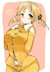  alternate_costume blonde_hair breasts drill_hair hair_ornament han64 han_(jackpot) heart hips large_breasts looking_at_viewer mahou_shoujo_madoka_magica navel pajamas slender_waist smile solo tareme taut_shirt tomoe_mami wide_hips yellow_eyes 