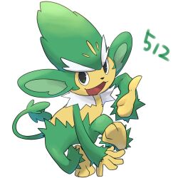  commentary_request full_body okiza_yuuri open_mouth pokedex_number pokemon pokemon_(creature) pokemon_focus simisage simple_background smile solo thumbs_up white_background 