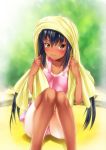  blush brown_eyes casual_one-piece_swimsuit k-on! nakano_azusa one-piece_swimsuit swimsuit tan tanline tears towel twintails un4lord 