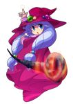  :o blue_eyes dress fire hat jewelry long_hair low-tied_long_hair magic monster_maker open_mouth purple_hair rufia_(monster_maker) solo twintails vorpal-duck wand white_background witch witch_hat 