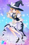  alha blonde_hair bobby_socks braid candy frills green_eyes hat kirisame_marisa konpeitou long_hair mary_janes shoes socks solo star touhou witch witch_hat wrist_cuffs 