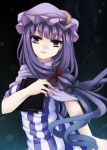  bad_id book bow bust crescent hair_bow hat long_hair moccy patchouli_knowledge purple_eyes purple_hair solo touhou violet_eyes 