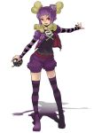  bomb maka62 personification pokemon purple_hair red_eyes shadow shorts simple_background solo standing striped striped_legwear thigh-highs thighhighs weezing white_background 