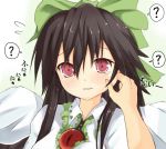  ? black_hair blush bow cape cheek_pinch cheek_pinching efe face hair_bow pinch pinching red_eyes reiuji_utsuho solo tears third_eye touhou wings 