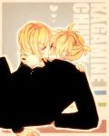  bespectacled blonde_hair blush brother_and_sister closed_eyes eyes_closed glasses hair_ornament hairclip heart incest kagamine_len kagamine_rin kiss ponytail school_uniform short_hair siblings takenoko_no_sato twincest twins vocaloid 