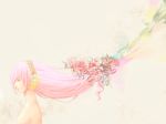  closed_eyes flower headphones long_hair megurine_luka pink_hair profile topless vocaloid 