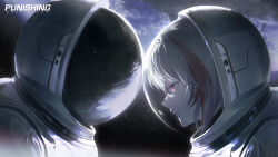 1girl alpha_(pgr) commandant_(pgr) highres looking_at_another multicolored_hair official_art official_wallpaper planet punishing:_gray_raven red_eyes red_streaks space spacesuit streaked_hair white_hair 