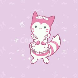  :3 alternate_color animal_focus apron black_eyes bright_pupils chibi clothed_pokemon commission full_body furret joo_gumoon looking_at_viewer lowres maid_apron maid_headdress no_humans pink_fur pokemon pokemon_(creature) pokemon_focus purple_background shiny_pokemon simple_background solo standing white_apron white_fur white_pupils 