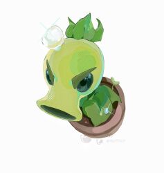  artist_name black_eyes commentary film_grain flower_pot flower_pot_(plants_vs._zombies) from_above halftone highres hightguy leaf looking_at_viewer no_humans open_mouth plant plant_focus plants_vs._zombies potted_plant repeater_(plants_vs._zombies) simple_background solid_circle_eyes solo sparkle sprout thick_eyebrows untranslatable_commentary v-shaped_eyebrows water_drop white_background 